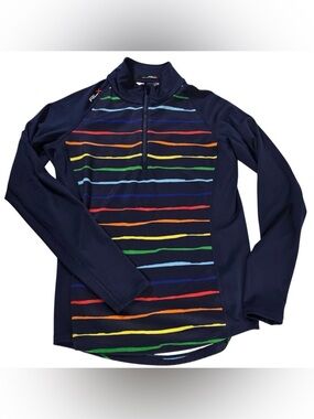 RLX Ralph Lauren Navy Half-Zip Pullover with Multicolor Stripes